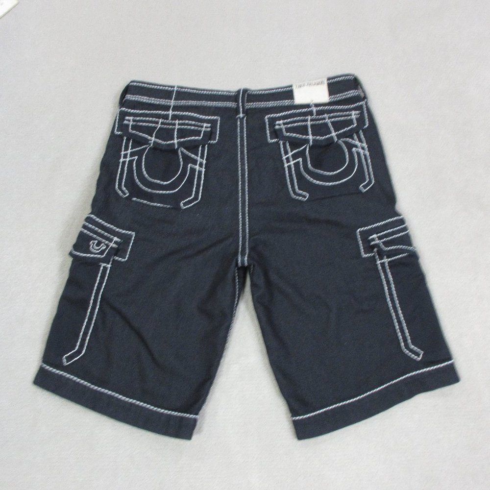 True Religion Shorts Mens 32 Black Cargo Denim Drawstring Casual Adult